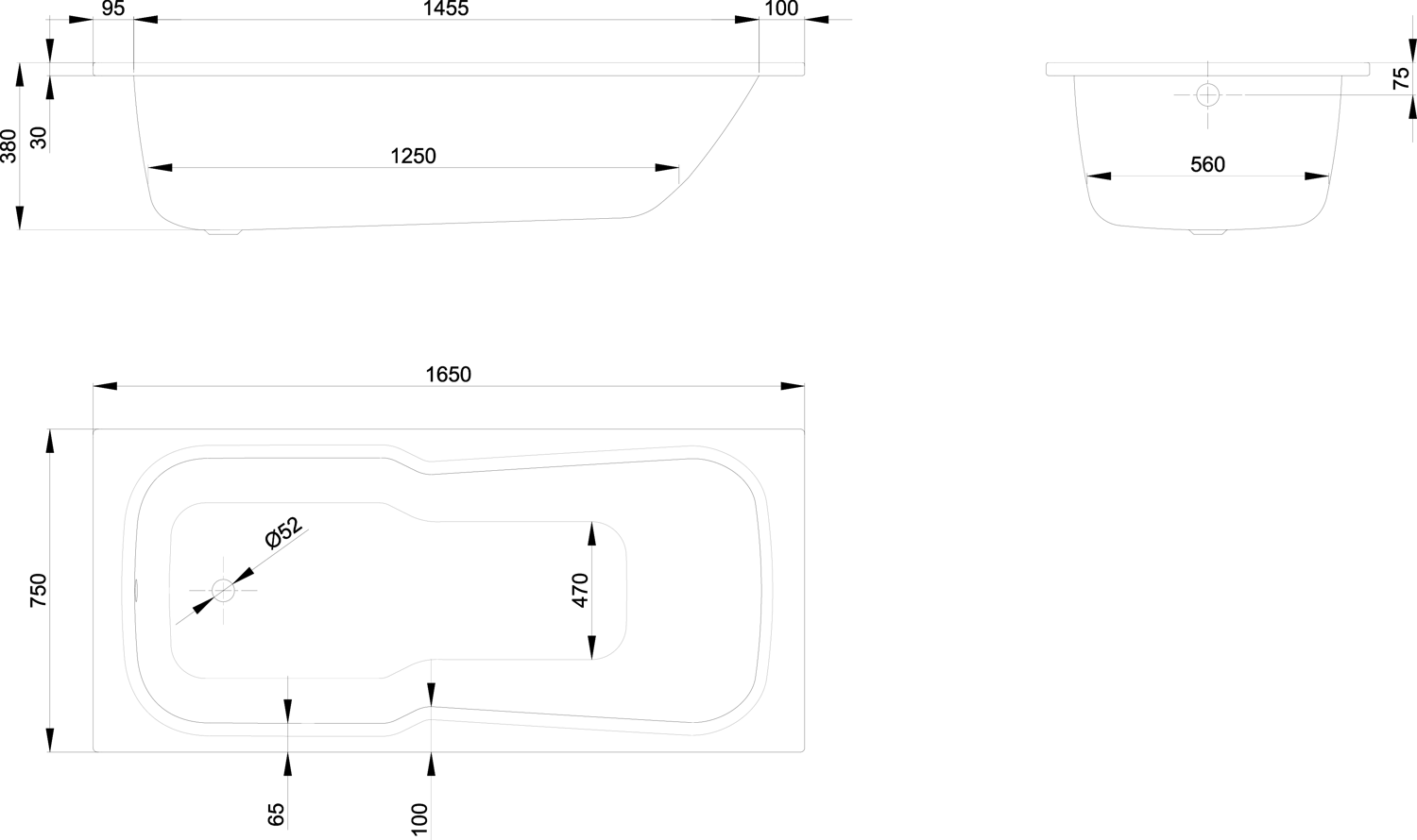 Badewanne BetteSet 3560 165x75x38cm, capri