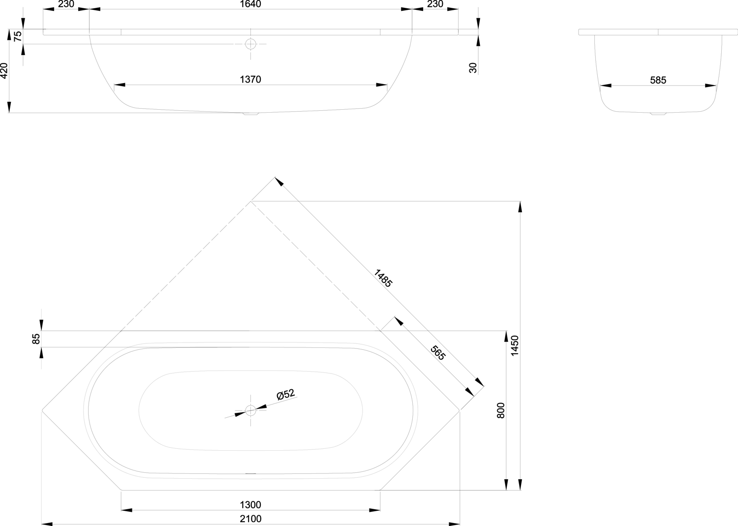 6-Eck-Badewanne BetteStarlet 2080 210x80x42cm, moosgrün