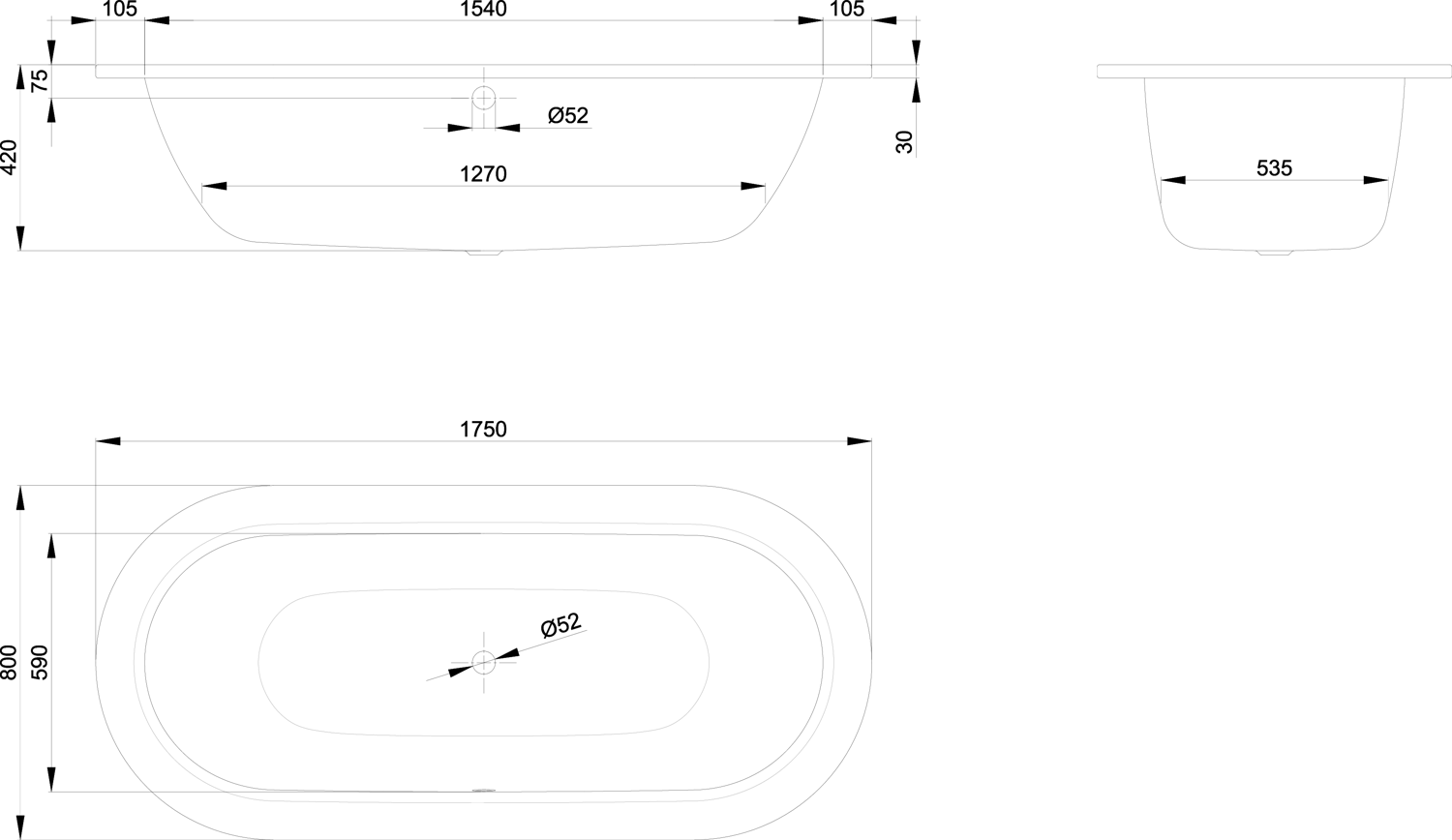 Badewanne BetteStarlet Oval 2680 175x80x42cm, ägäis