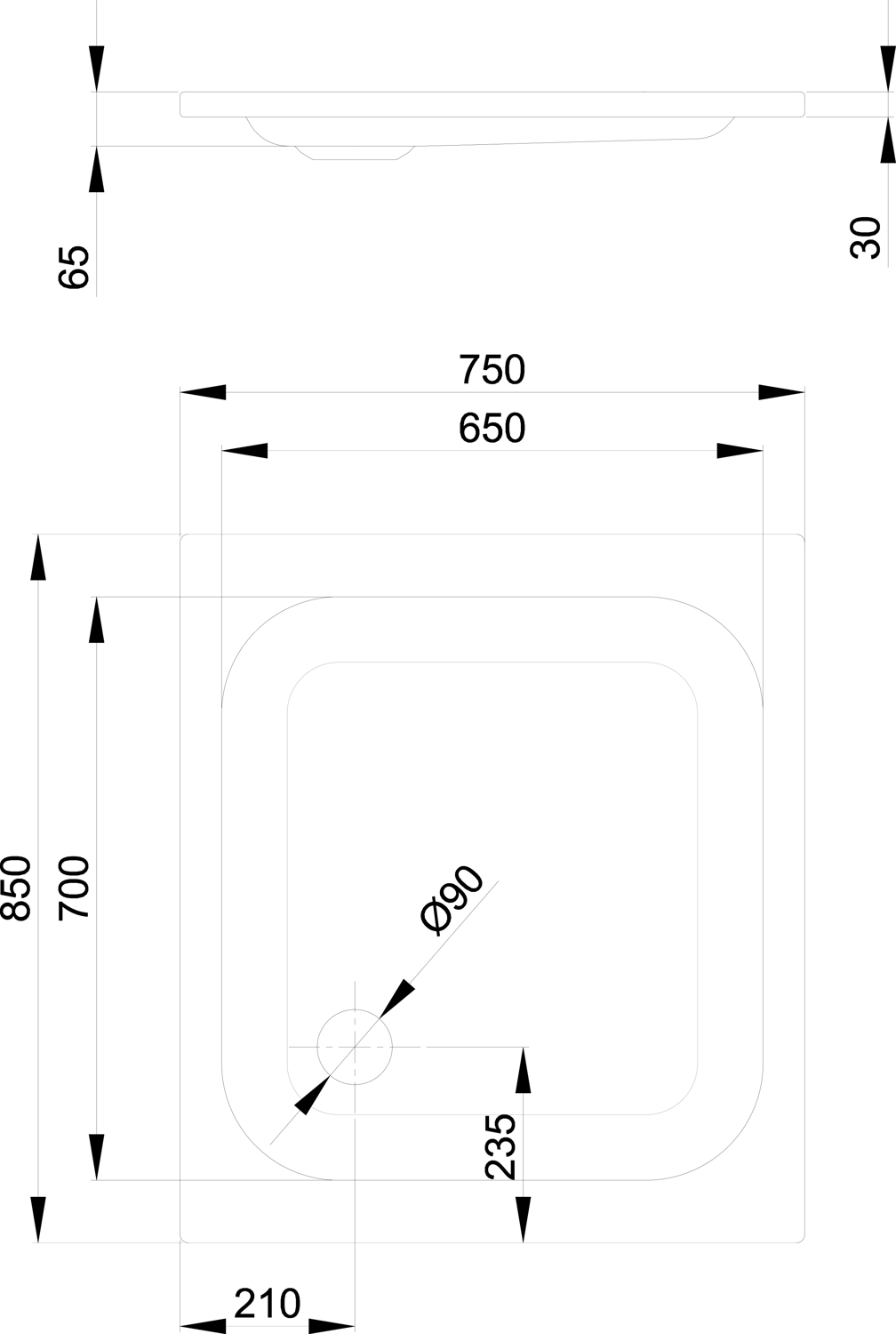 Duschwanne BetteSupra 1570 85x75x6,5cm, Glasur, cashmere