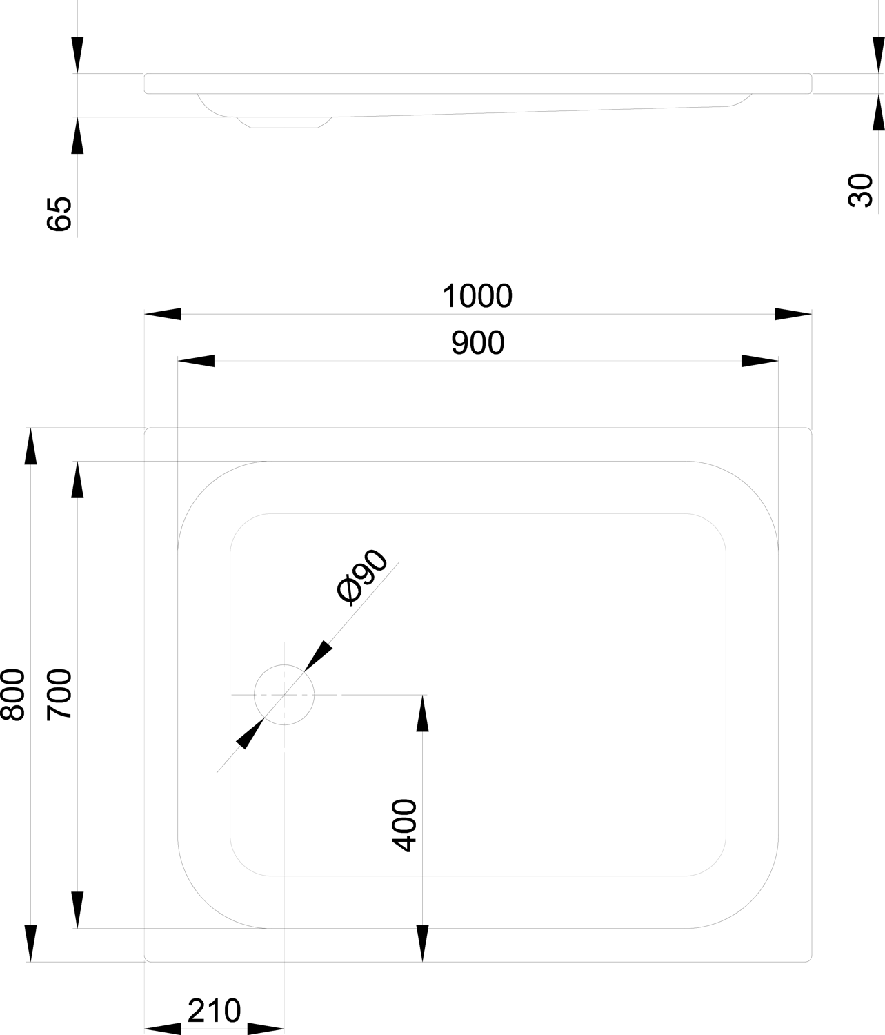Duschwanne BetteSupra 5520 100x80x6,5cm, pergamon
