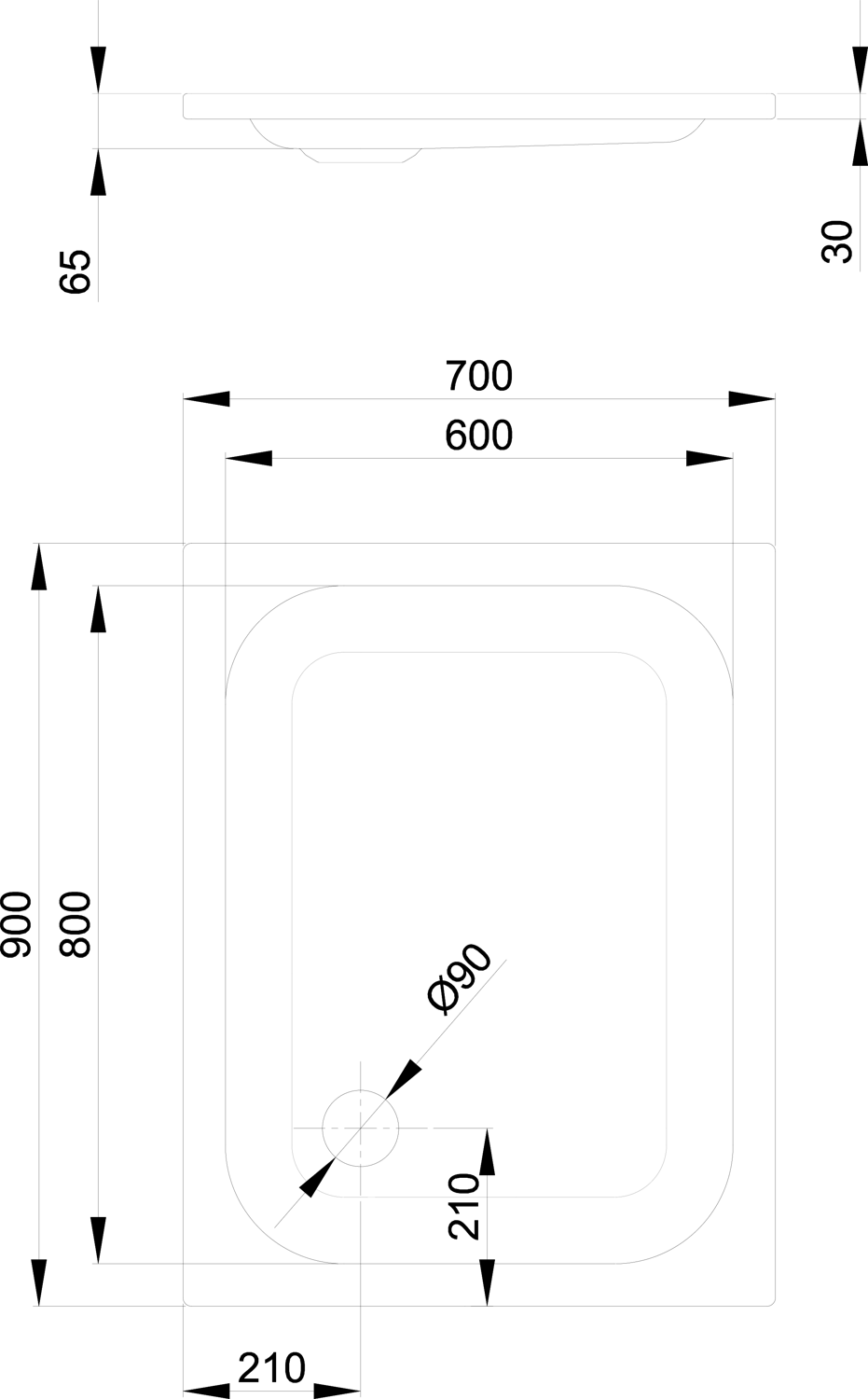 Duschwanne BetteSupra 5710 90x70x6,5cm, starwhite