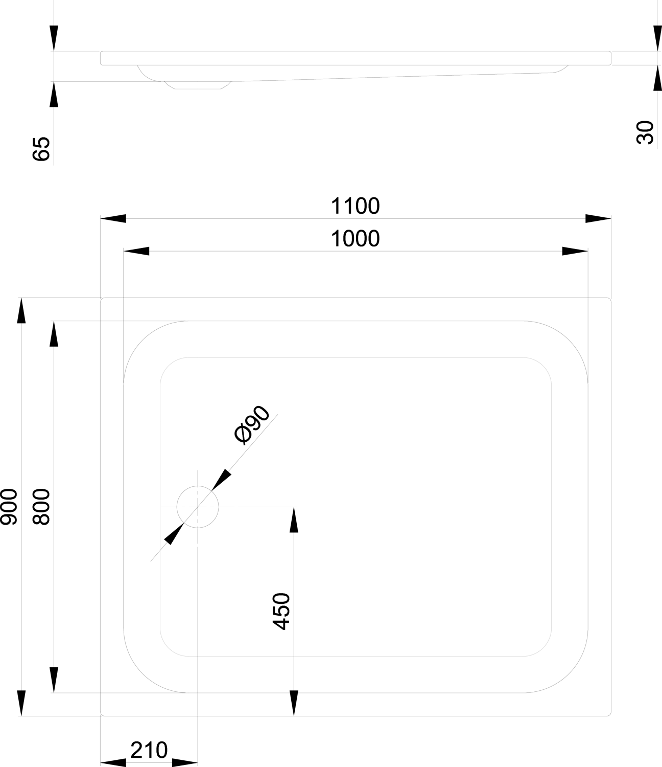 Duschwanne BetteSupra 8640 110x90x6,5cm, Antirutsch/Sense, weiß