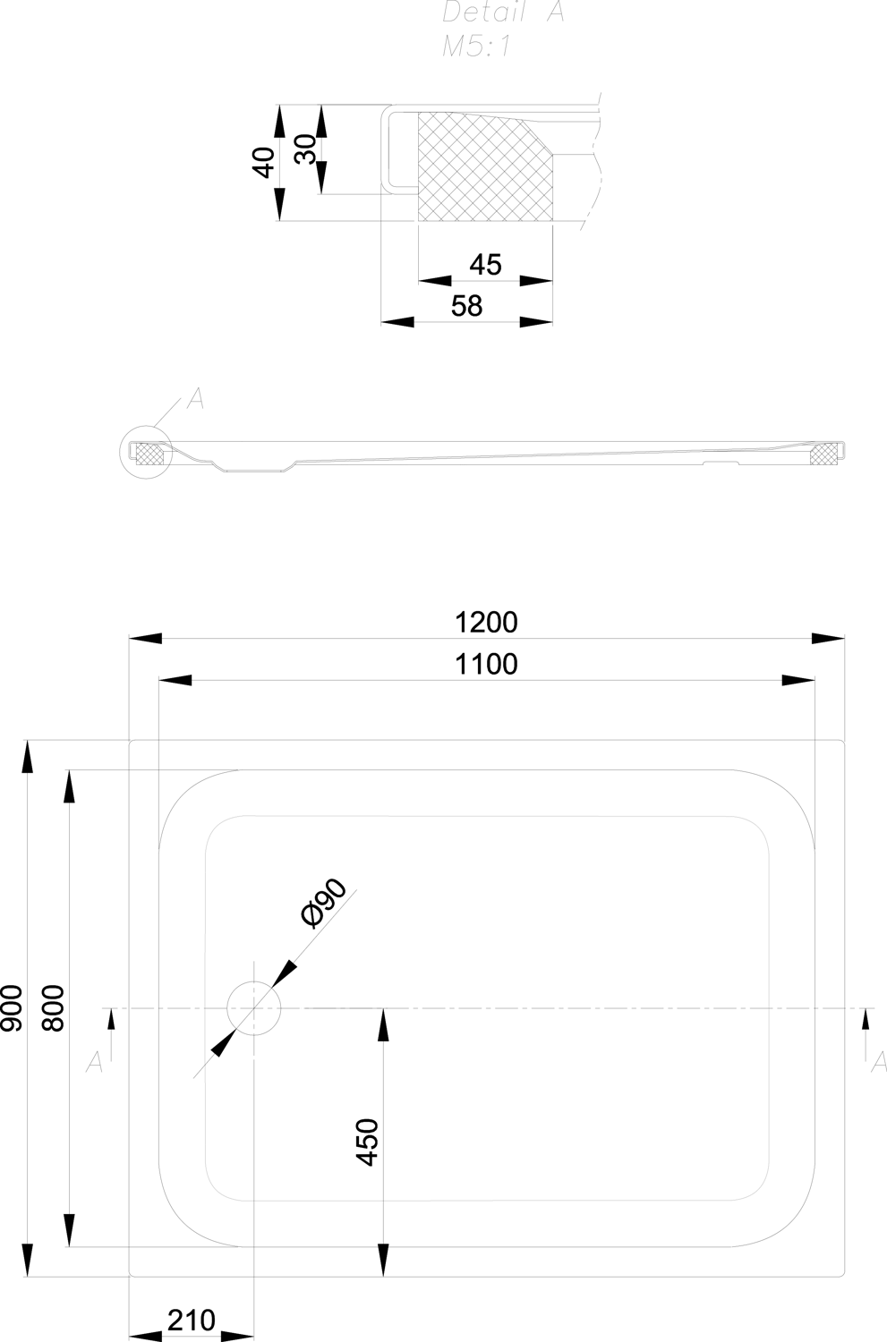 Duschwanne BetteUltra 1260 120x90x3,5cm, Antirutsch/Pro, Mini-Wannenträger, beige