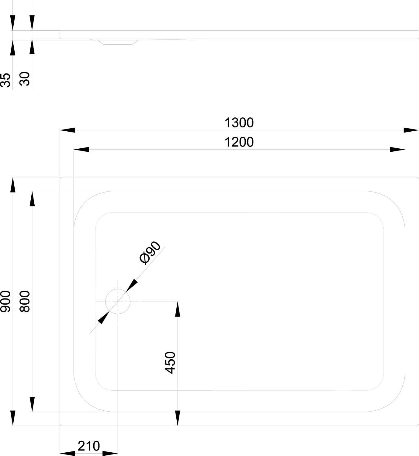 Duschwanne BetteUltra 5795 130x90x3,5cm, flax