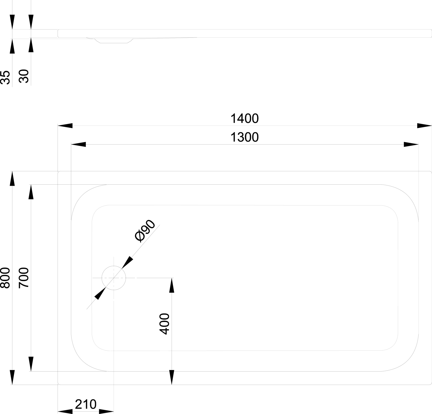 Duschwanne BetteUltra 5804 140x80x3,5cm, Glasur, capri