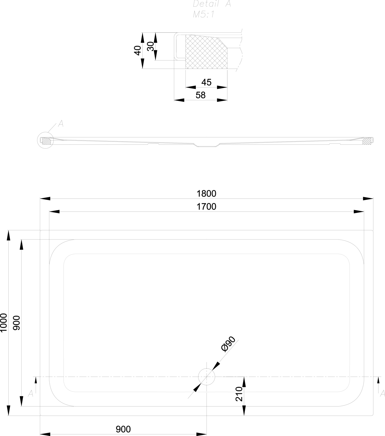 Duschwanne BetteUltra 5808 180x100x3,5cm, Mini-Wannenträger, flax