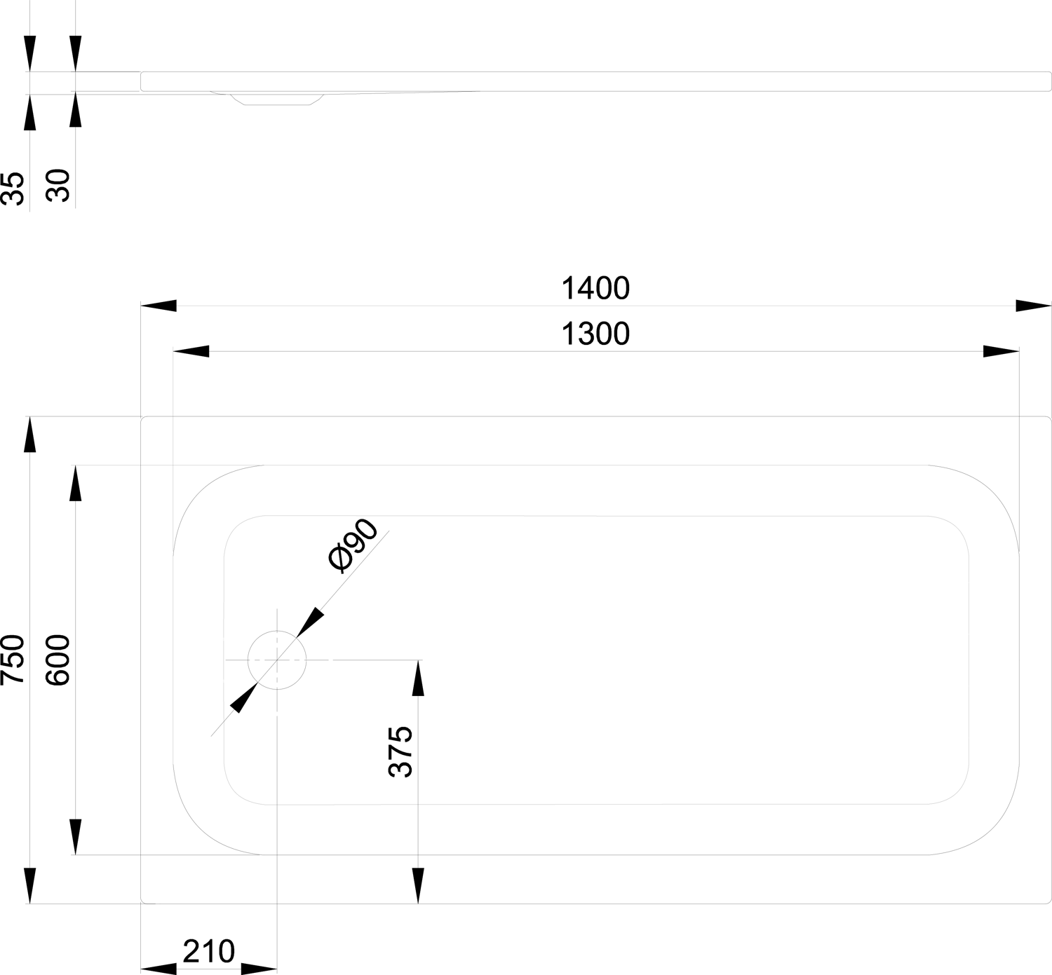 Duschwanne BetteUltra 5814 140x75x3,5cm, Glasur, coffee