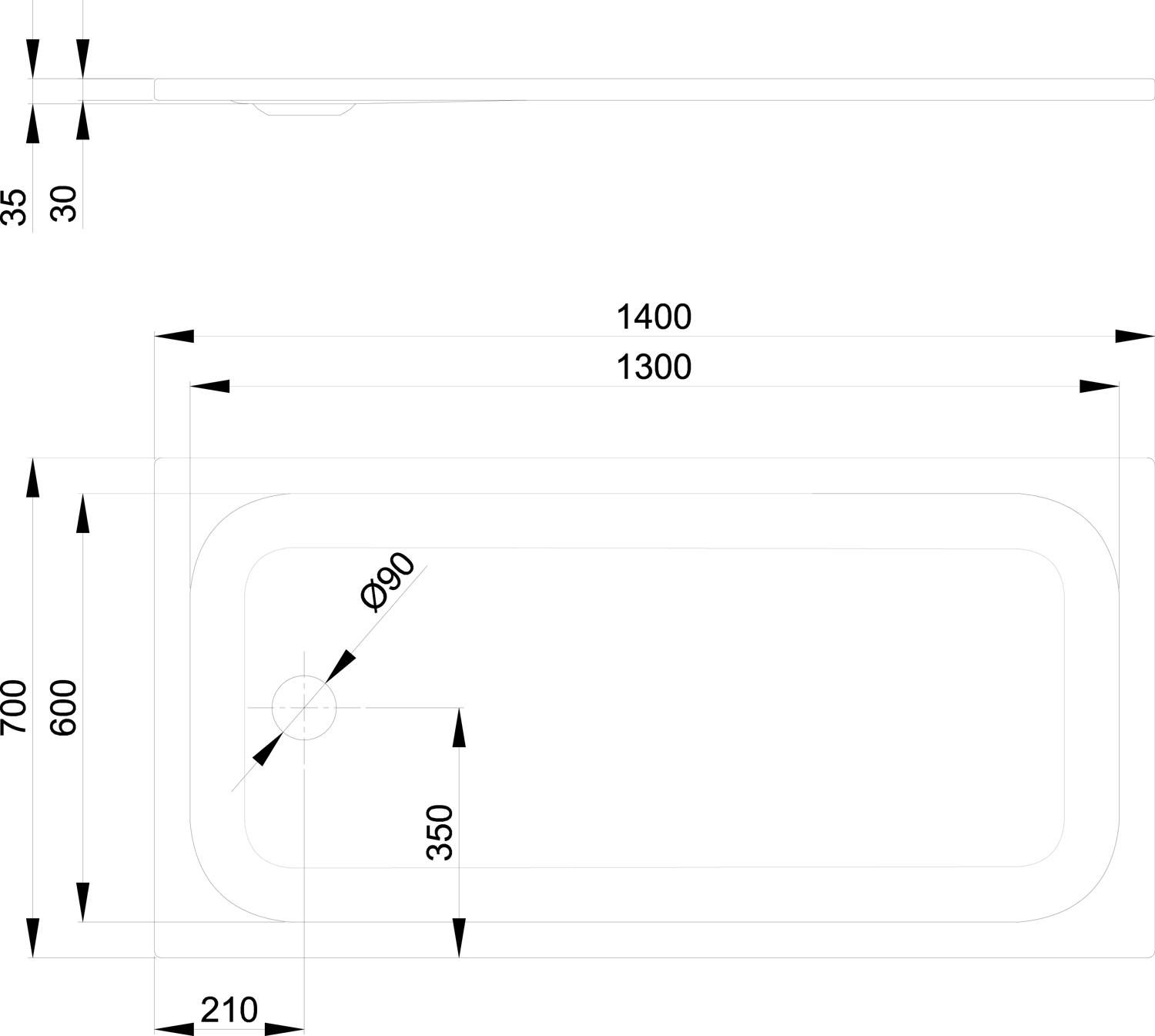 Duschwanne BetteUltra 5824 140x70x3,5cm, Glasur, pergamon