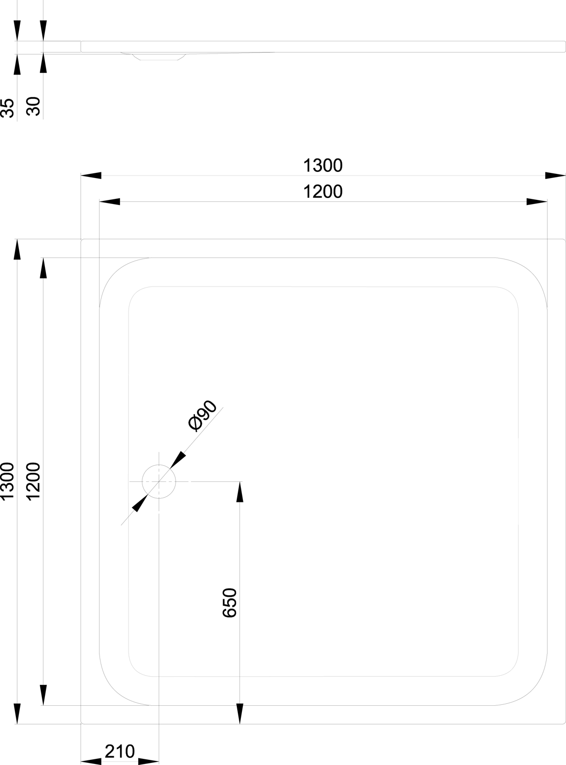 Duschwanne BetteUltra 5826 130x130x3,5cm, dust