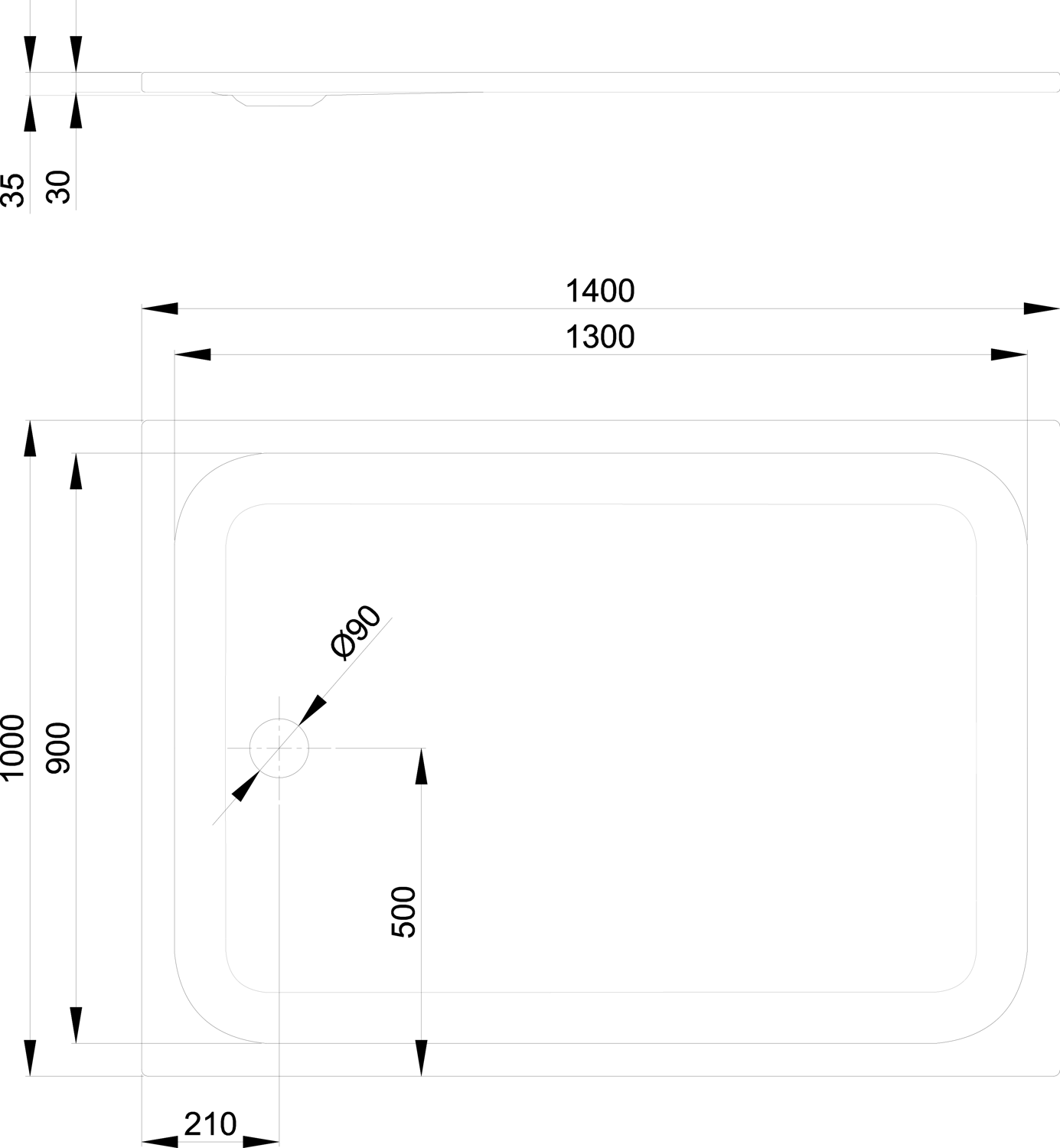 Duschwanne BetteUltra 5838 140x100x3,5cm, calypso