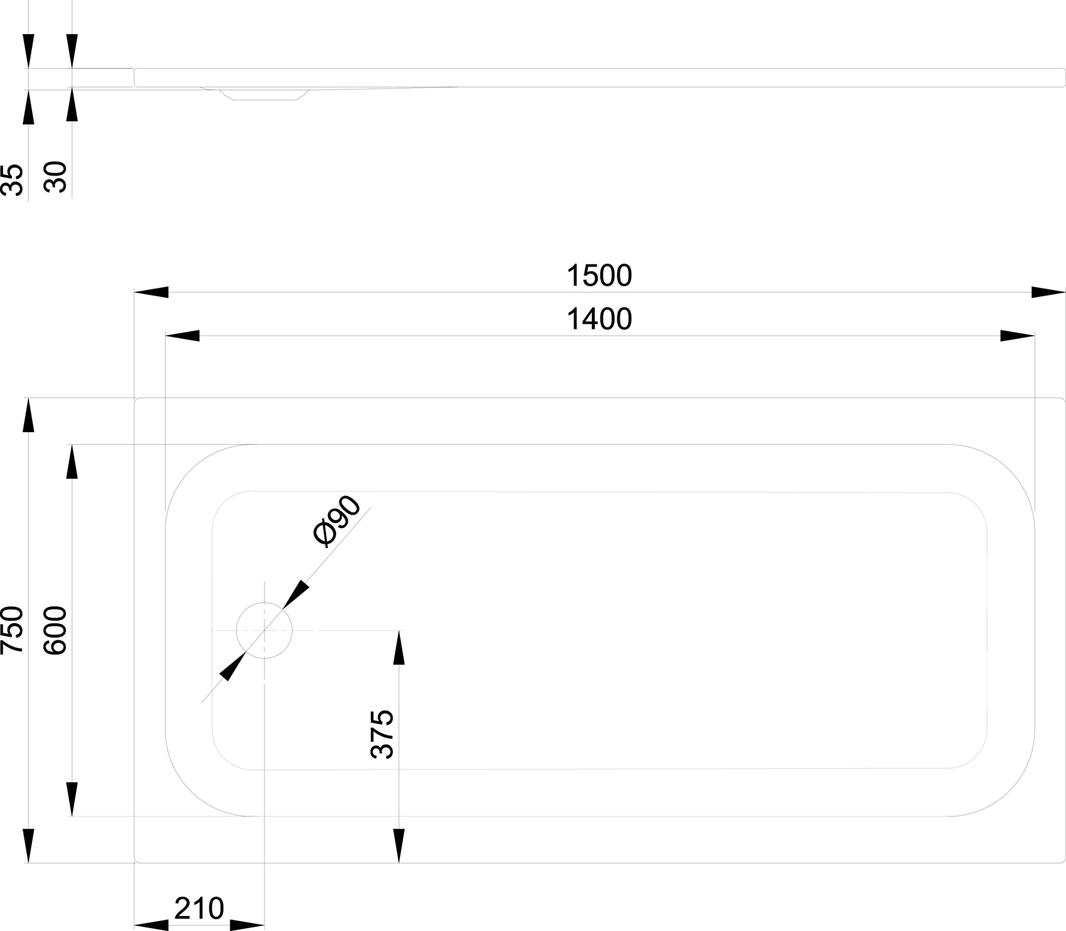 Duschwanne BetteUltra 5924 150x75x3,5cm, dust