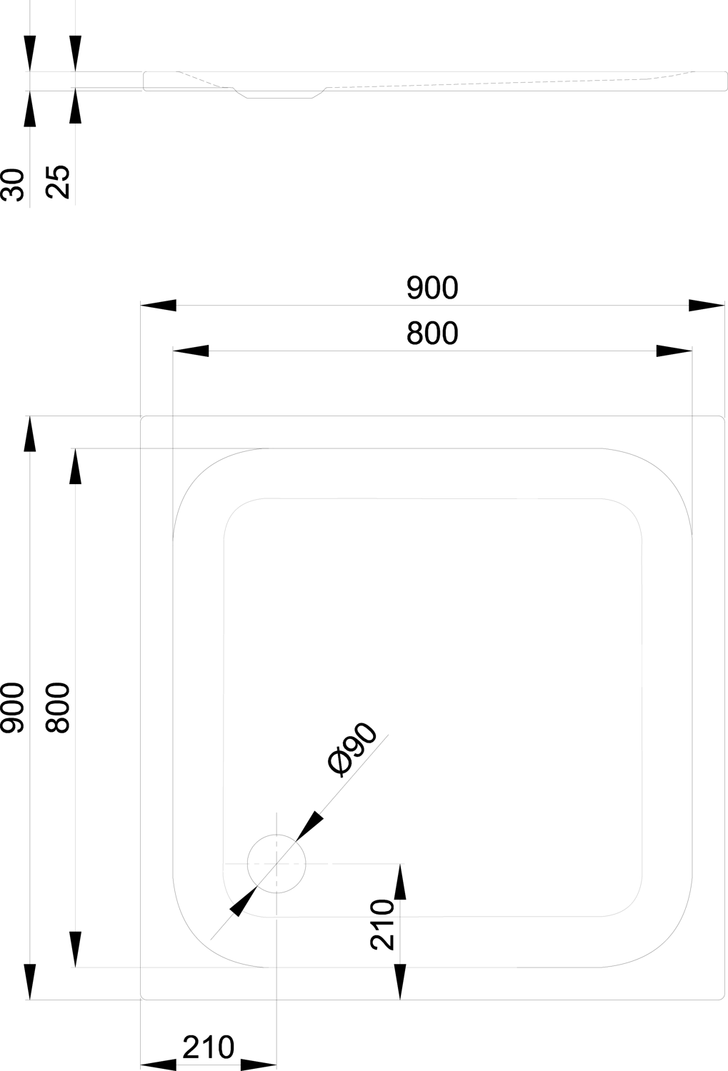 Duschwanne BetteUltra 5930 90x90x2,5cm, pergamon