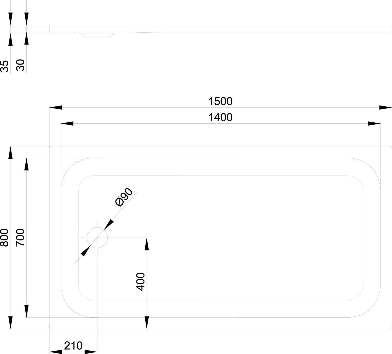 Duschwanne BetteUltra 5932 150x80x3,5cm, Glasur, snow