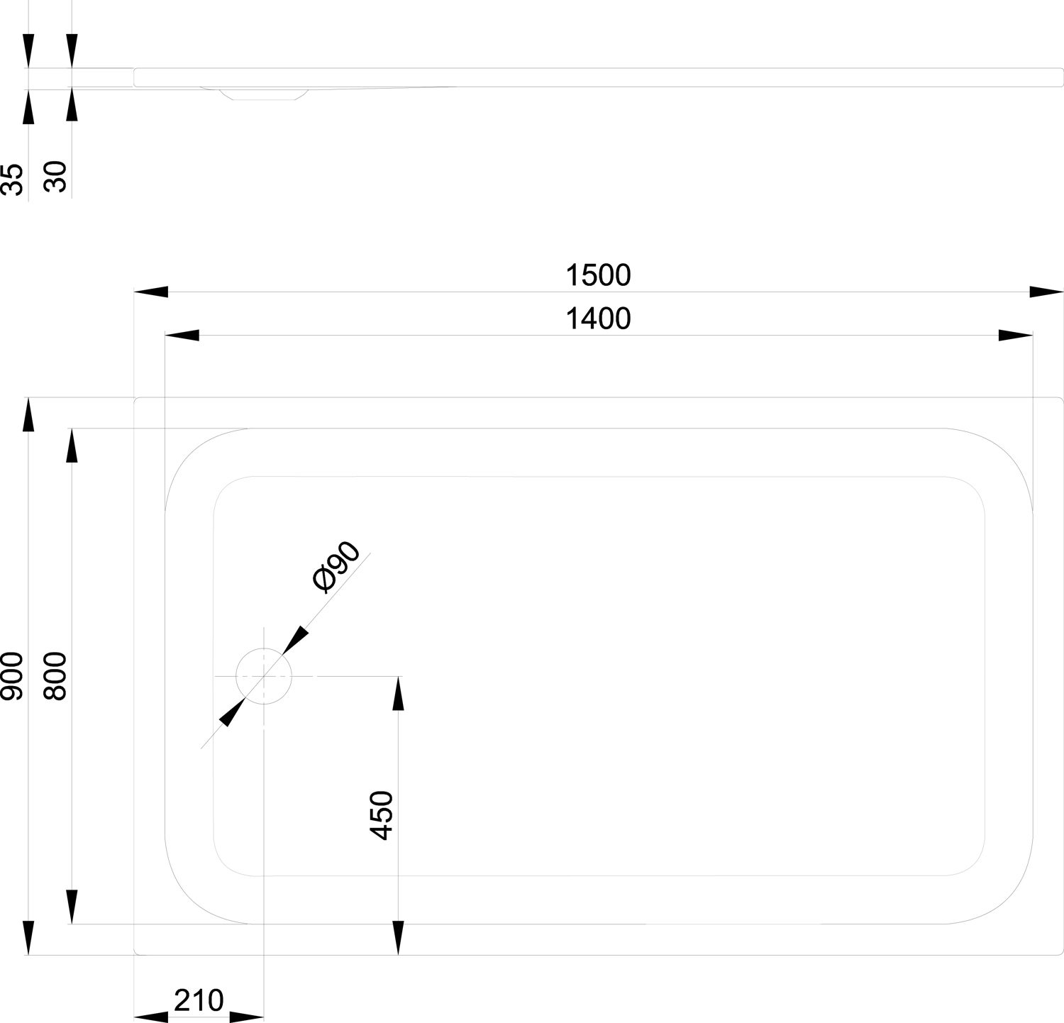 Duschwanne BetteUltra 5934 150x90x3,5cm, ebano