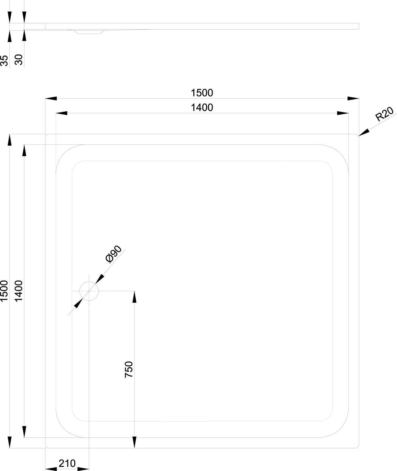 Duschwanne BetteUltra 5984 150x150x3,5cm, Glasur, flax