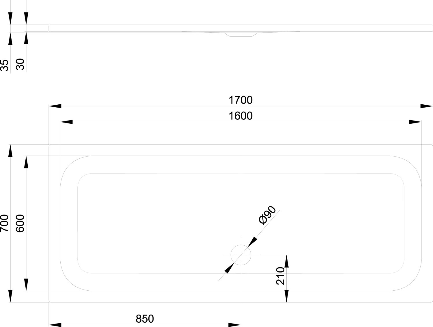 Duschwanne BetteUltra 5992 170x70x3,5cm, capri