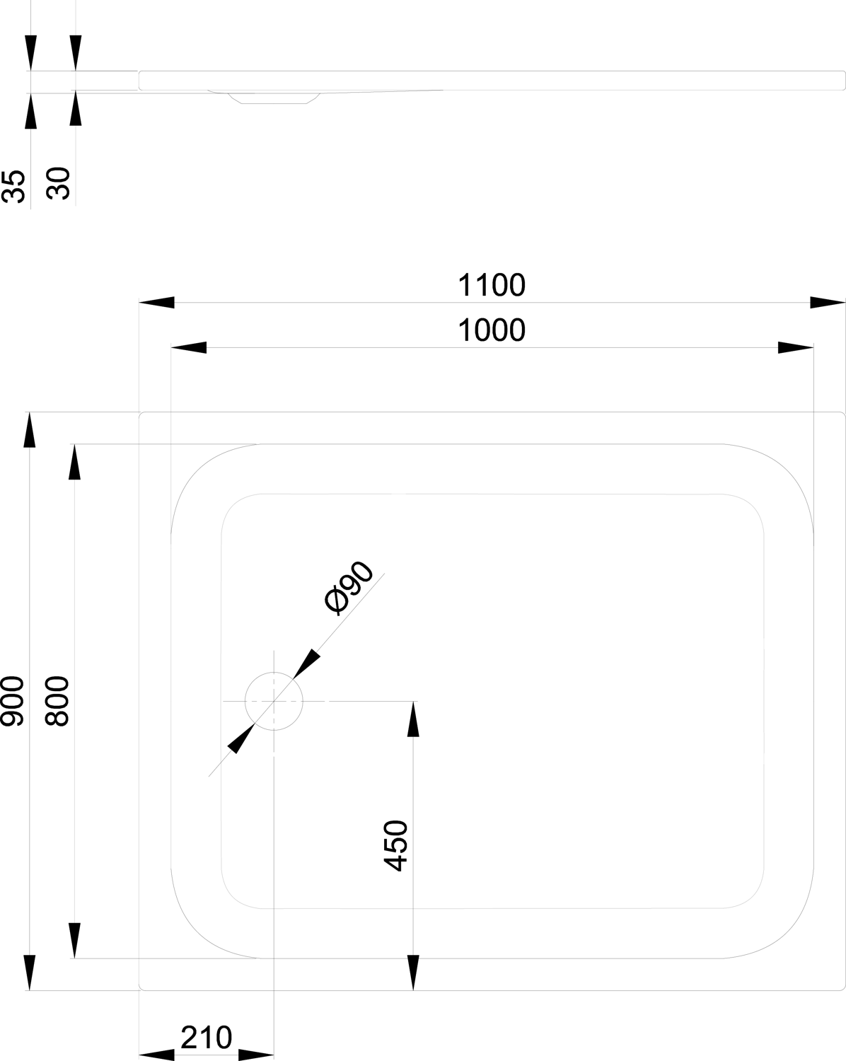 Duschwanne BetteUltra 8630 110x90x3,5cm, moosgrün
