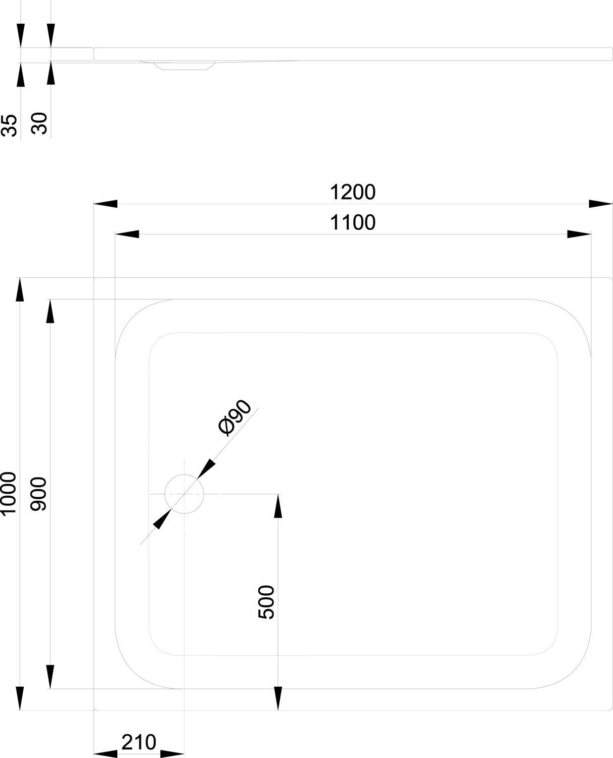 Duschwanne BetteUltra 8660 120x100x3,5cm, Glasur, smoke