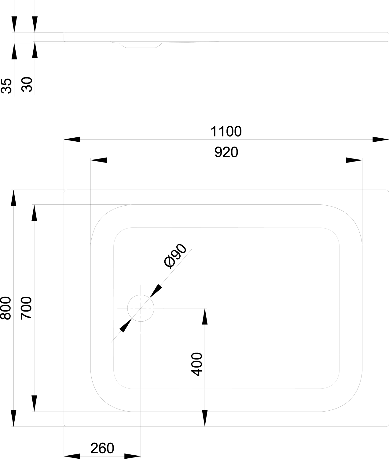 Duschwanne BetteUltra 8729 110x80x3,5cm, Glasur, capri