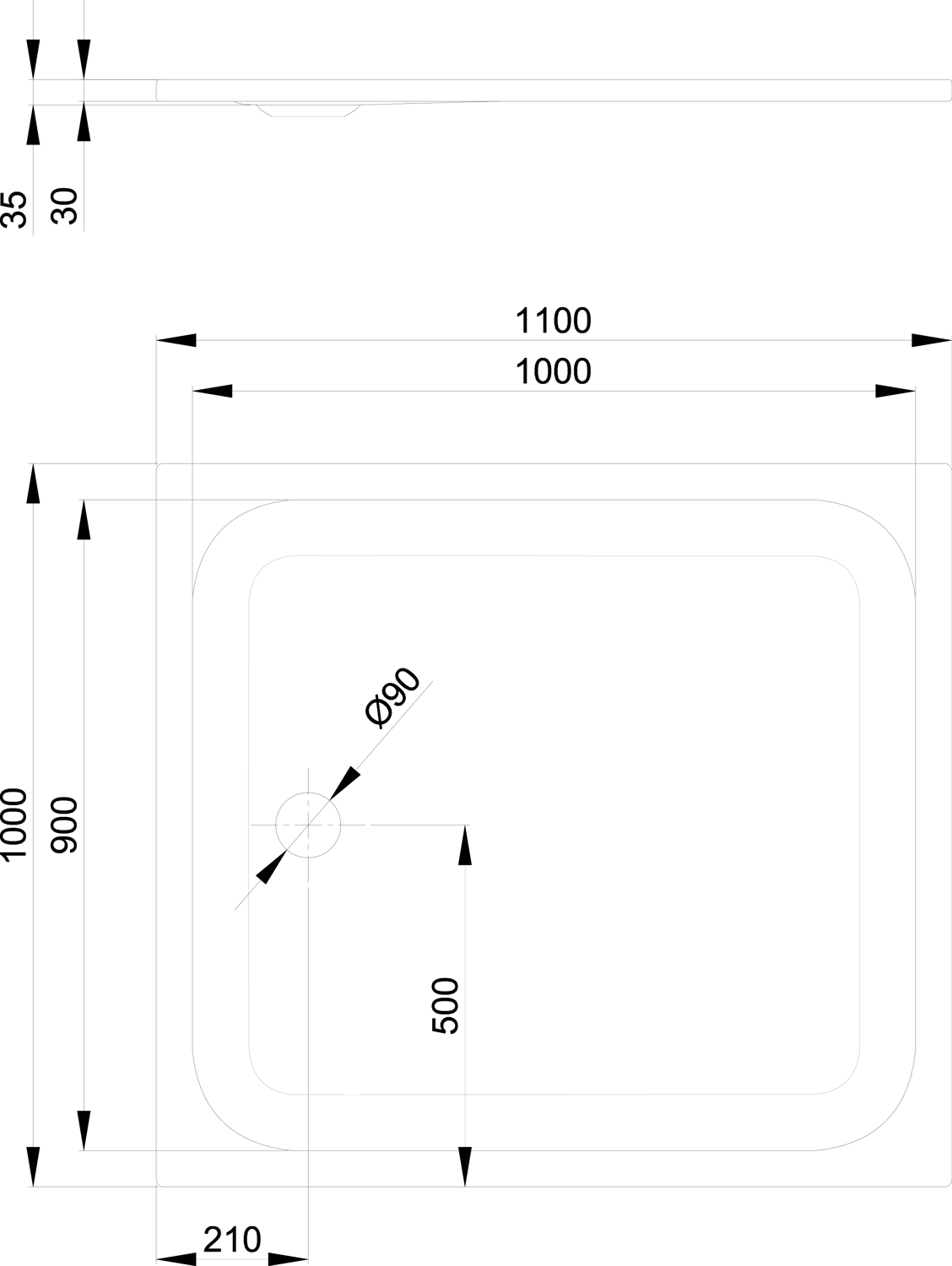 Duschwanne BetteUltra 8737 110x100x3,5cm, Glasur, bahamabeige