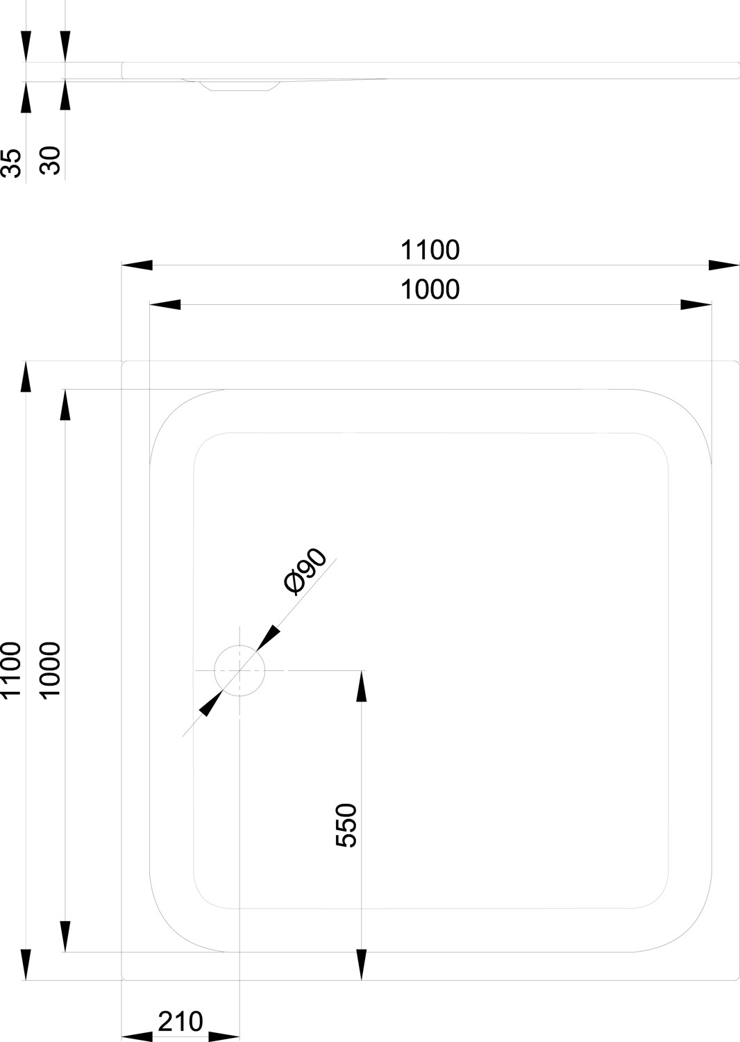 Duschwanne BetteUltra 8743 110x110x3,5cm, smoke