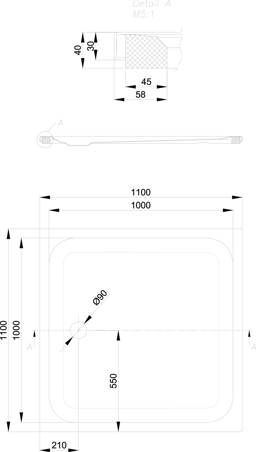 Duschwanne BetteUltra 8743 110x110x3,5cm, Mini-Wannenträger, cream