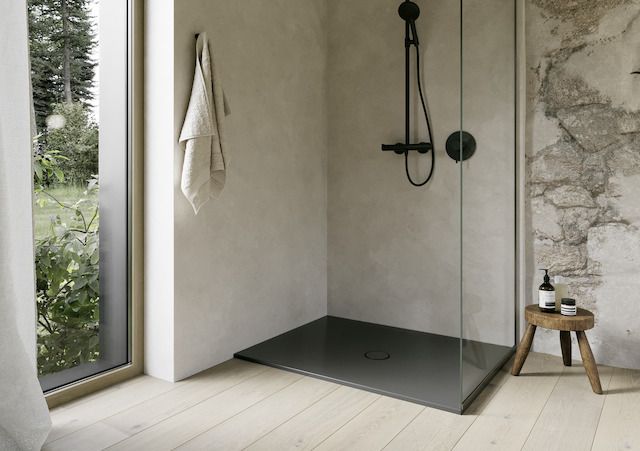 Duschfläche BetteFloor 5711 90x70cm, Glasur, Mini-Wannenträger, anthracite