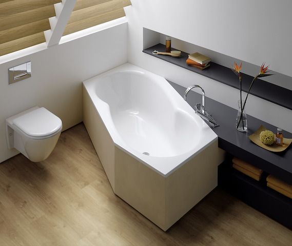 6-Eck-Badewanne BetteMetric 6840 206x90x45cm, Fußende rechts, Überlauf vorne, manhattan