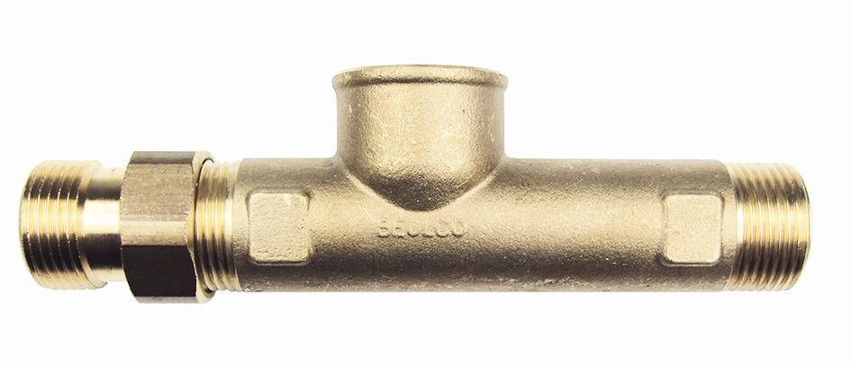 BEULCO Wasserzähler-T-Stück 60200 Messing, 1" AG x 3/4" IG x 190 mm, Prüf-/Spülpass für 3/4"