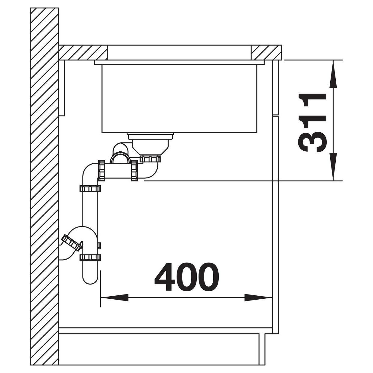 Blanco Becken Subline 350/150-U Keramik 56,7 x 45,6 cm, PuraPlus magnolia glänzend, für Unterbau
