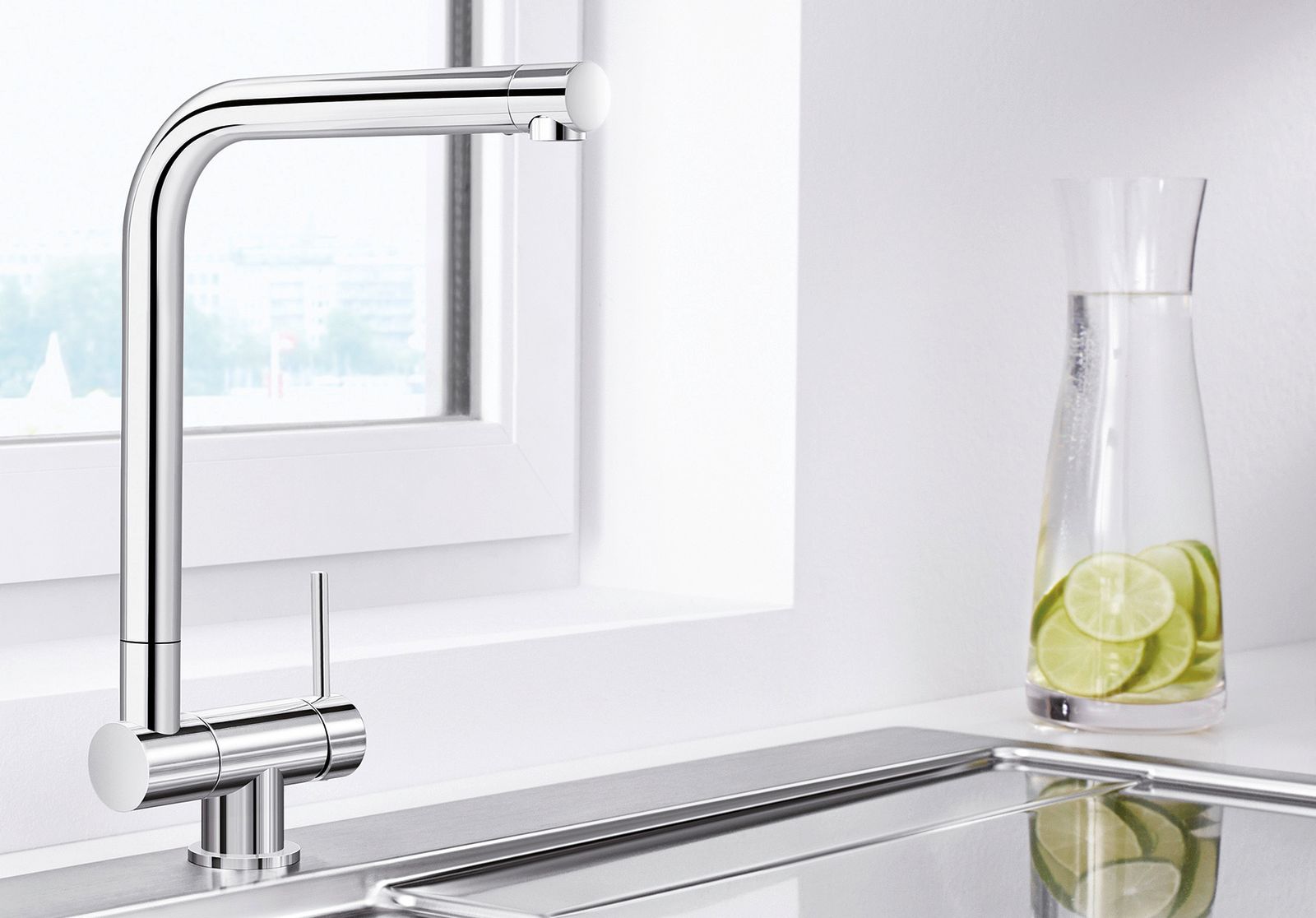 Blanco Spültisch-Einhebelmischer LARESSA-F HD, Hebel rechts, abklappbar, chrom