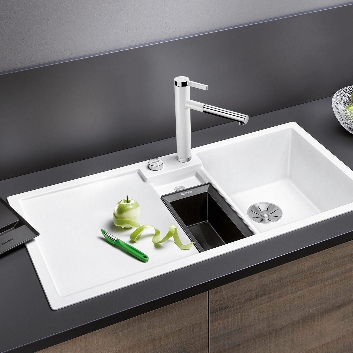 Blanco Spüle COLLECTIS 6 S SILGRANIT 100 x 51 cm, PuraDur tartufo, rechts, mit Ablauffernbedienung/Zubehör