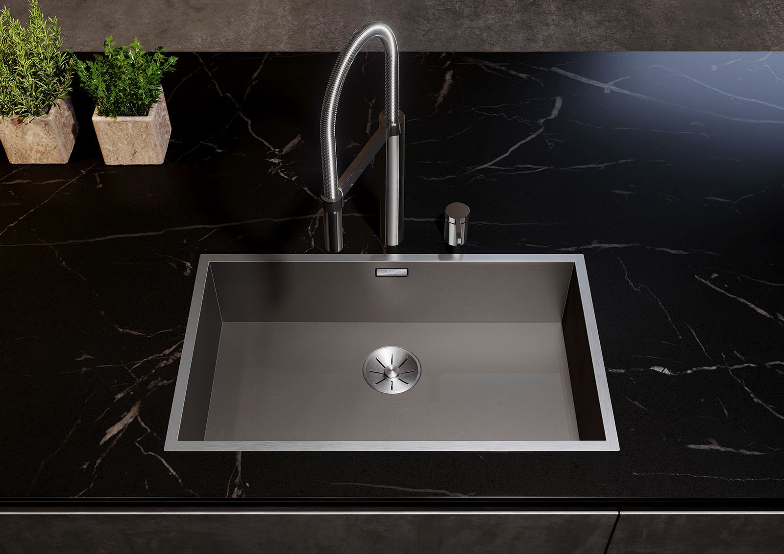 Blanco Spüle ZEROX 500-IF Dark Steel, 54 x 44 cm, Edelstahl, ohne Ablauffernbedienung