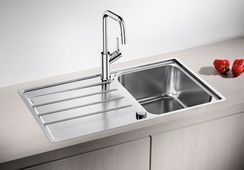 Blanco Spüle LEMIS 45 S-IF 86 x 50 cm, Edelstahl Bürstfinish, reversibel, mit Ablauffernbedienung