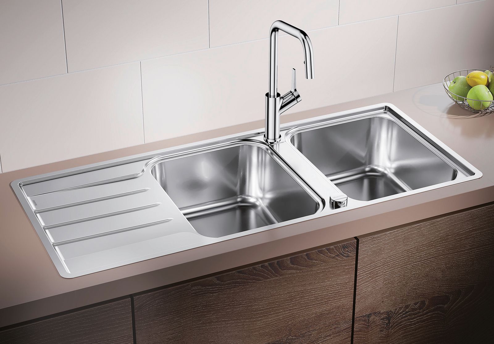 Blanco Spüle LEMIS 8 S-IF 116 x 50 cm, Edelstahl Bürstfinish, reversibel, mit Ablauffernbedienung