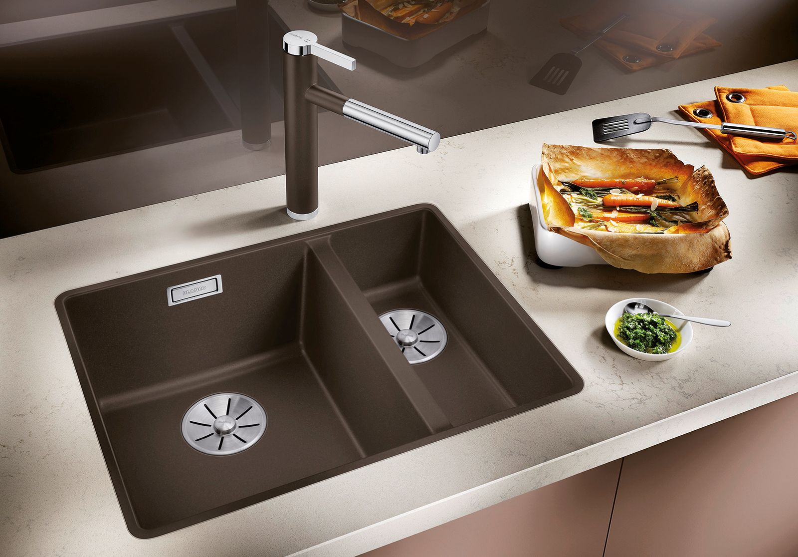 Blanco Becken SUBLINE 340/160-F SILGRANIT 55,2 x 42,7 cm, cafe, Hauptbecken links, ohne Ablauffernbedienung