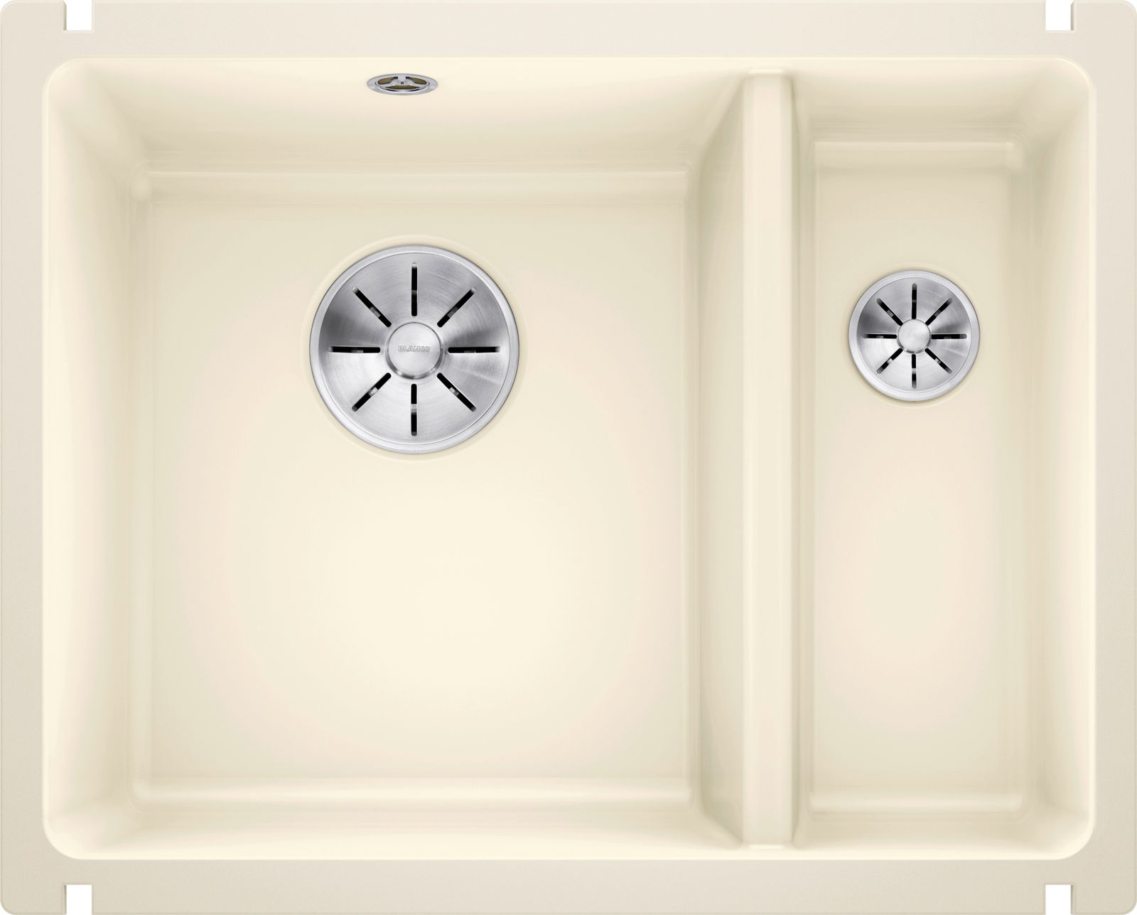 Blanco Becken Subline 350/150-U 56,7 x 45,6 cm, Keramik PuraPlus magnolia glänzend, Hauptbecken links, ohne Ablauffernbedienung