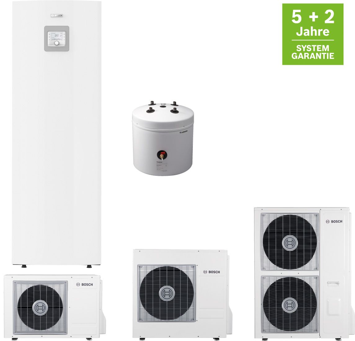 BOSCH Splitwärmepumpen-Paket BOPA CS307 CS3400iAWS 14 OR-T mit 14 M, BH 120-5 1A