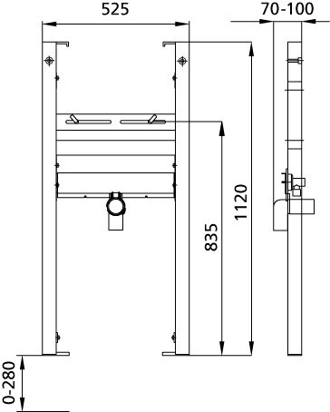 Burda BS+WT-Element,Standarmatur, 1120 mm o.Anschluss,m.Gewindestange