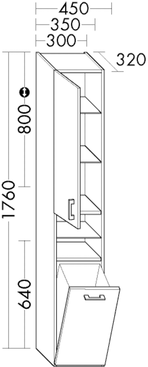 Burgbad Hochschrank sys30 35 x 176 x 32 cm, Diago, 1 Tür, 1 Wäschekorb