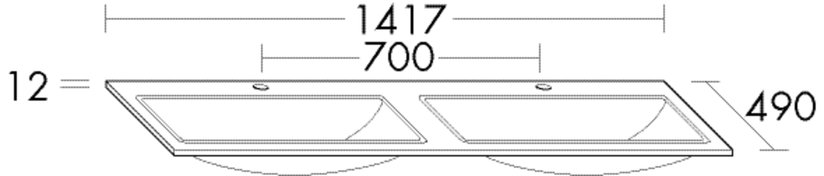 Burgbad Keramik-Doppel-Waschtisch 141,7x1,2x49cm, schwarz matt