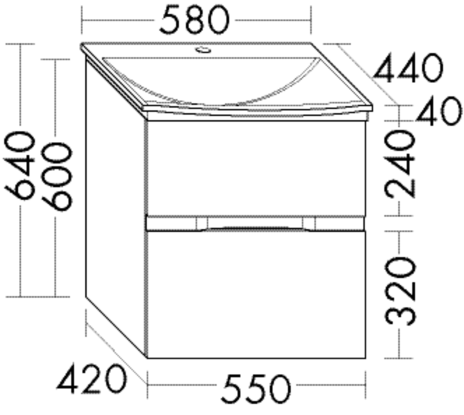 Burgbad Mineralguss-Waschtisch Unterschrank-Set Orell 58 x 64 x 44 cm, Lackiert Hochglanz, 1 Schublade/1 Auszug, Waschtisch weiß