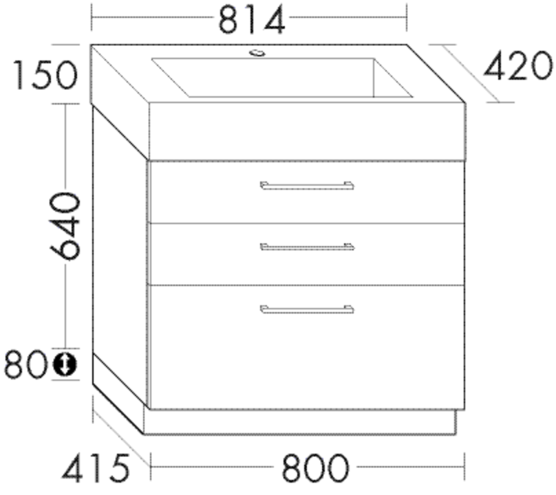 Burgbad Mineralguss Waschtisch-Unterschrank-Set Crono 81,4 x 87 x 42 cm, Lackiert Matt, 2 Schubladen, 1 Auszug