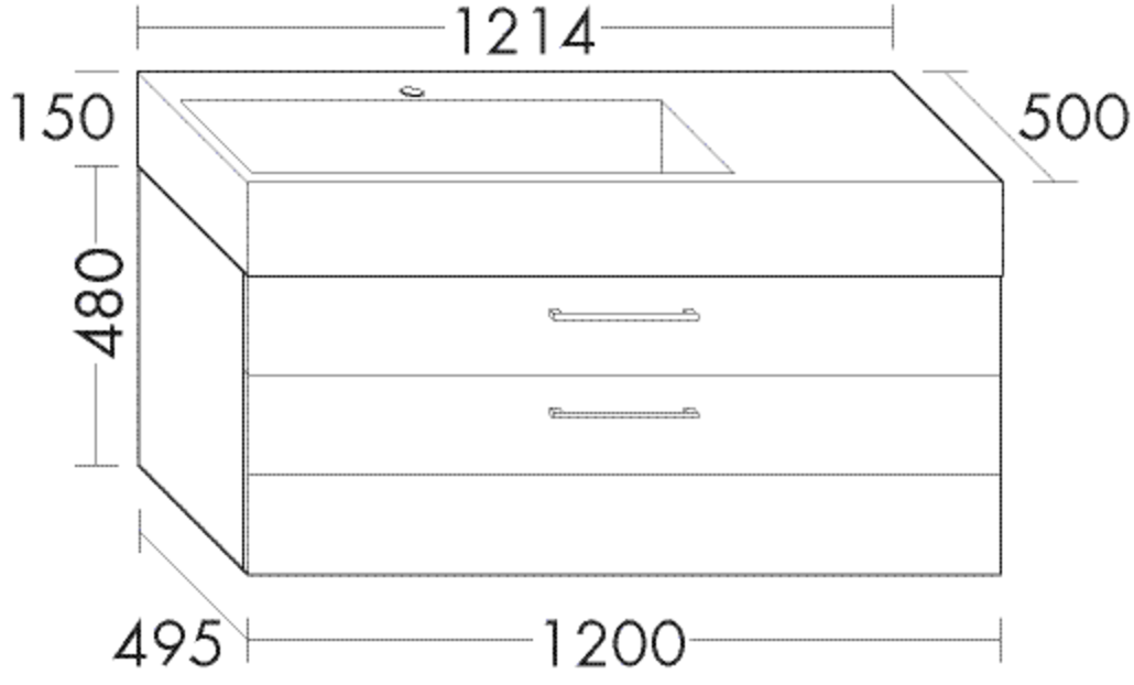 Burgbad Mineralguss Waschtisch-Unterschrank-Set Crono 121,4x63x50cm, 2 Auszüge, Lackiert Matt