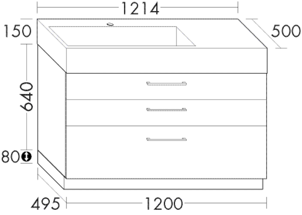Burgbad Mineralguss Waschtisch-Unterschrank-Set Crono 121,4x87x50cm, 3 Auszüge, Lackiert Matt