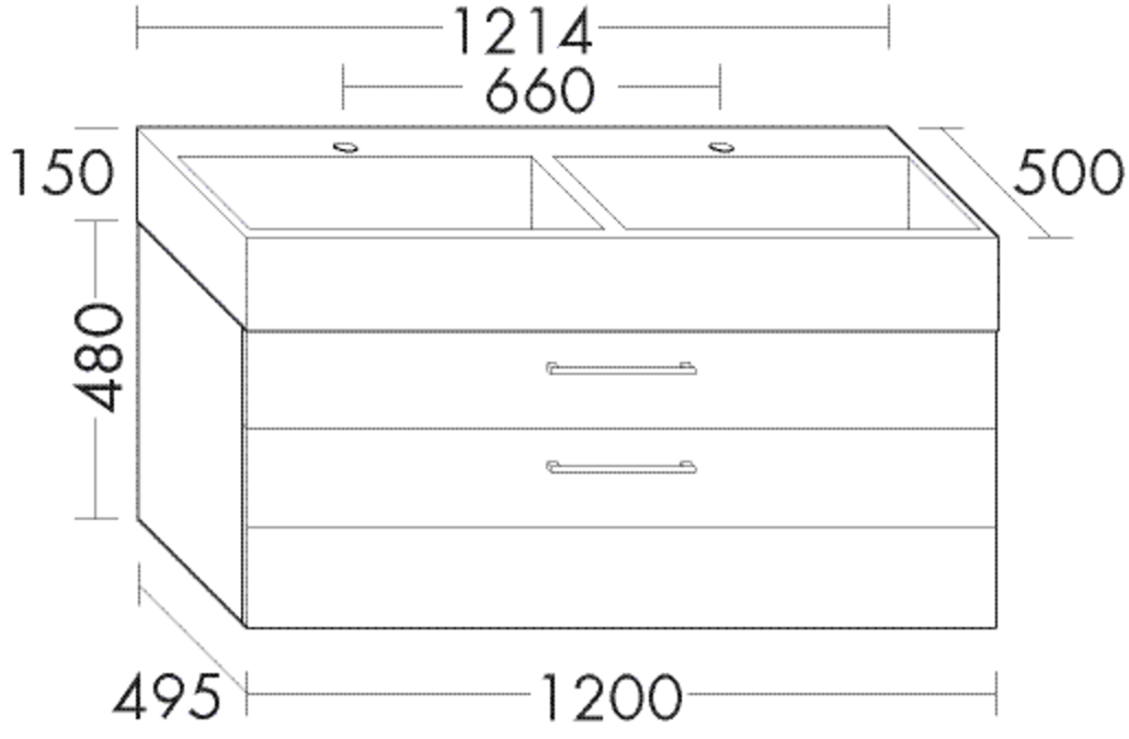 Burgbad Mineralguss Doppelwaschtisch-Unterschrank-Set Crono 121,4x63x50cm, 2 Auszüge, Lackiert Matt