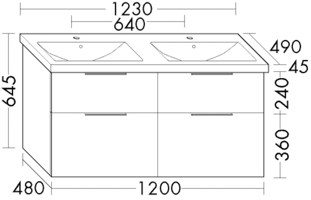 Burgbad Keramik-Doppelwaschtisch Unterschrank-Set Eqio 123x64,5x49cm, 2 Schubladen/Auszüge, Waschtisch weiß, Lack matt