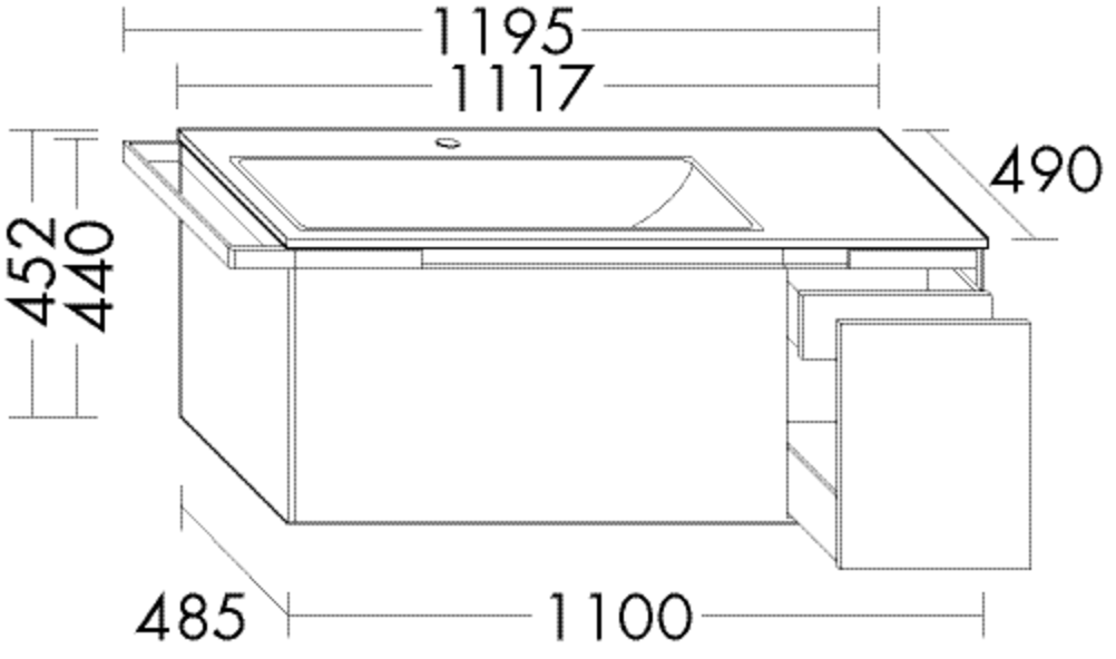 Burgbad Keramik Waschtisch-Unterschrank-Set YSO 119,5x45,2x49cm, 2 Auszüge, 1 Handtuchhalter chrom, Lackiert Hochglanz