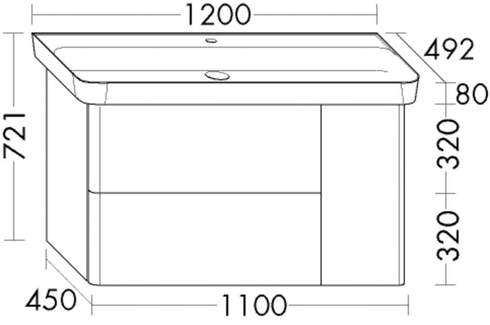Burgbad Keramik-Waschtisch Unterschrank-Set Iveo 120 x 72,1 x 49,2 cm, Thermo, 1 Tür, 2 Auszüge